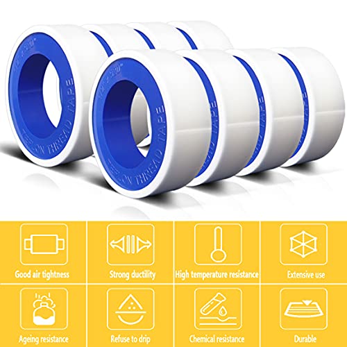 VOTMELL 8 Rolls 1/2 Inch(W) X 520 Inches(L) Teflon Plumbers Tape,Pipe Sealing & Plumbing Thread Tape,PTFE Water Sealant Seal for Shower Head,White - Image 4