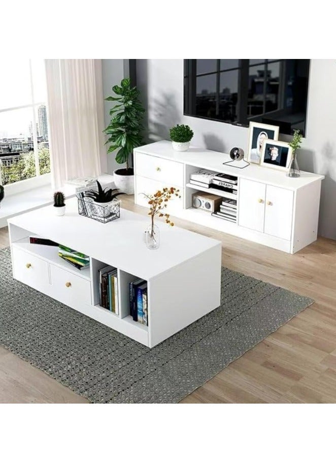 Generic Modern TV Cabinet TV Table Home Bedroom TV Stand with Open Shelves & Drawers Television Table for TVs Up to 55'' TV Desk Unit for Entertainment,Gaming Device - Image 2