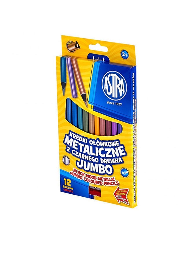 Astra Jumbo Metallic Round Colored Pencils 12 Colors With Sharpener