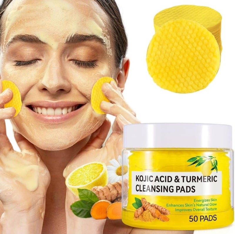 BIRVAN Turmeric and Kojic Acid Face Cleansing Pads Dark Spots, Skin Brightening, and Acne Prevention with | Vitamin C, Retinol, and Chamomile Hydrolat | For Men & Women | All Skin Types | 50 Piece Pack of 1 - Image 1
