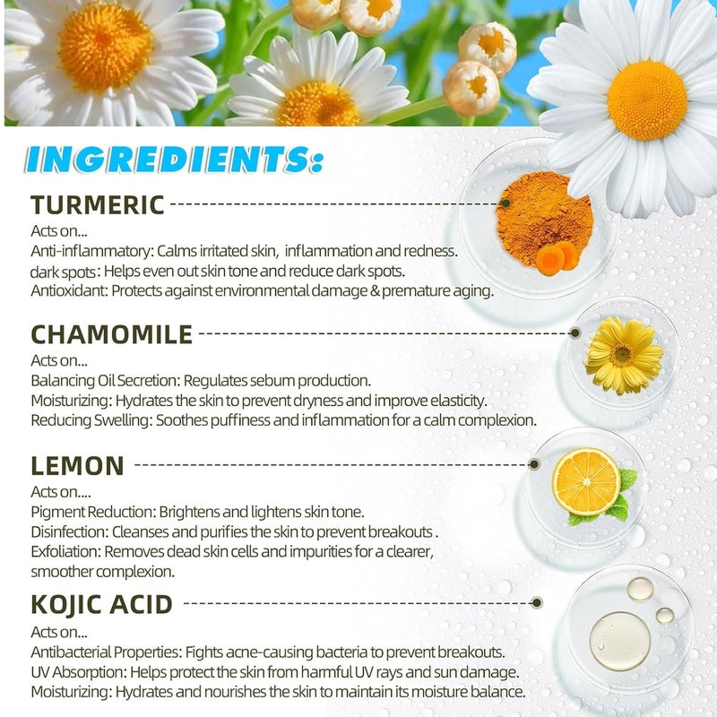 BIRVAN Turmeric and Kojic Acid Face Cleansing Pads Dark Spots, Skin Brightening, and Acne Prevention with | Vitamin C, Retinol, and Chamomile Hydrolat | For Men & Women | All Skin Types | 50 Piece Pack of 1 - Image 3