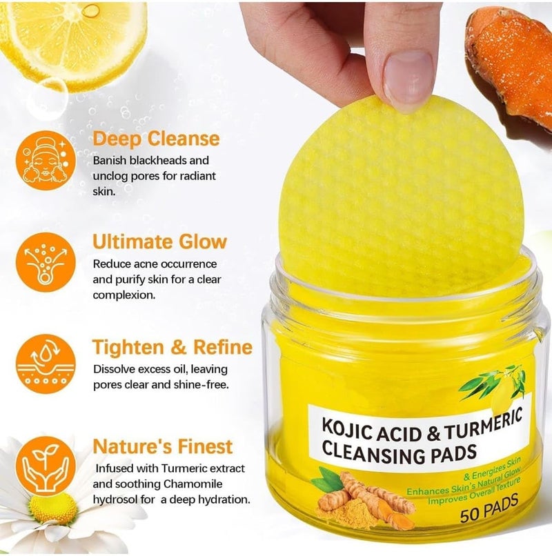 BIRVAN Turmeric and Kojic Acid Face Cleansing Pads Dark Spots, Skin Brightening, and Acne Prevention with | Vitamin C, Retinol, and Chamomile Hydrolat | For Men & Women | All Skin Types | 50 Piece Pack of 1 - Image 2