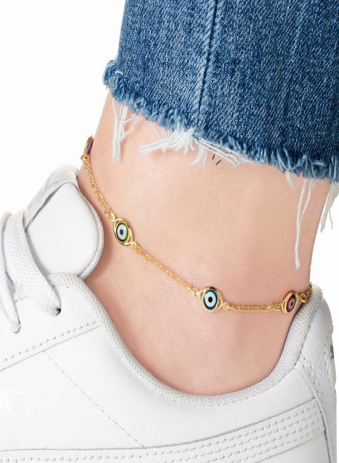Barzel 18K Gold Plated Multi Color Evil Eye Anklet For Women, 10 Inches - Made in Brazil - Image 2