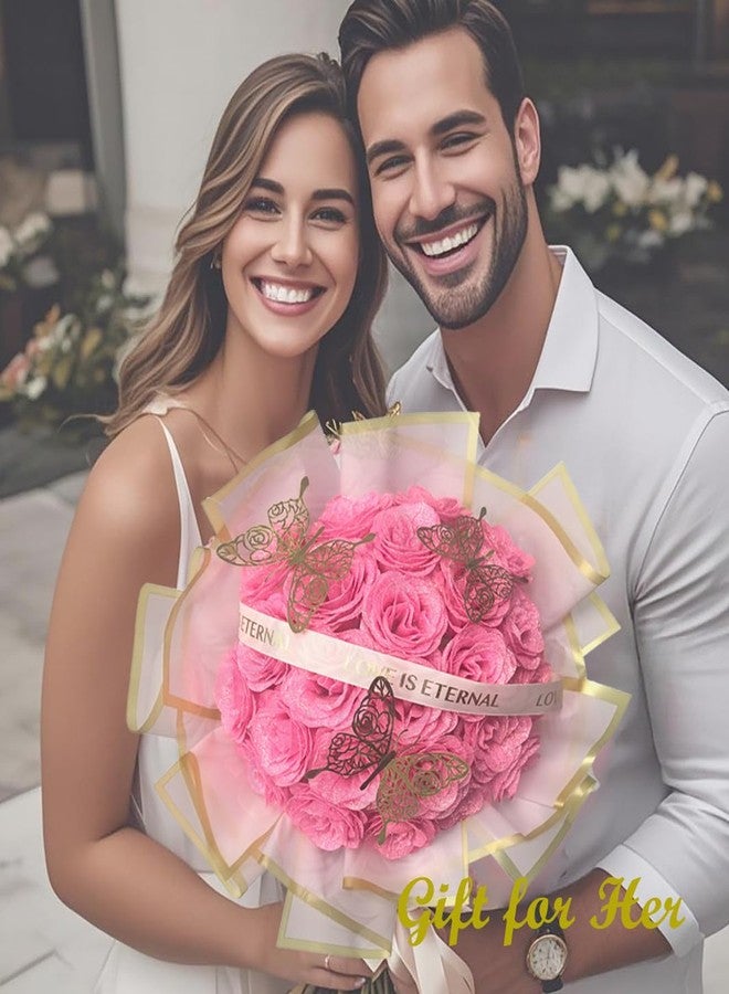 Greenke Pink Glitter Roses Flowers with Butterfly DIY Artificial Rose Flowers Bouquet Rose Gifts for Mothers Day Valentine Anniversary Birthday Gift for Women Wedding Decoration - Image 5