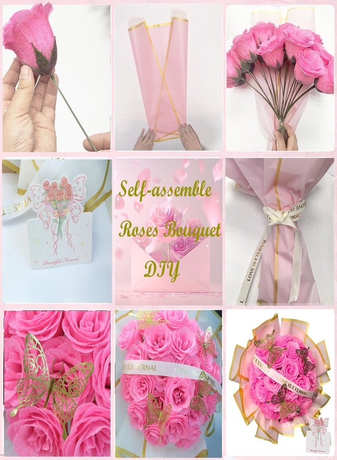 Greenke Pink Glitter Roses Flowers with Butterfly DIY Artificial Rose Flowers Bouquet Rose Gifts for Mothers Day Valentine Anniversary Birthday Gift for Women Wedding Decoration - Image 3