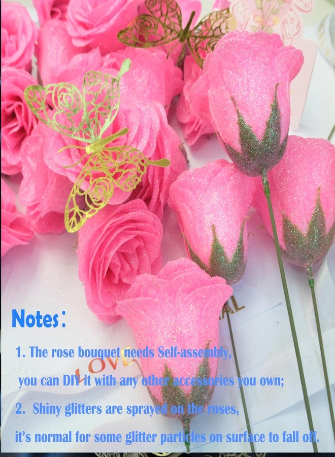 Greenke Pink Glitter Roses Flowers with Butterfly DIY Artificial Rose Flowers Bouquet Rose Gifts for Mothers Day Valentine Anniversary Birthday Gift for Women Wedding Decoration - Image 4