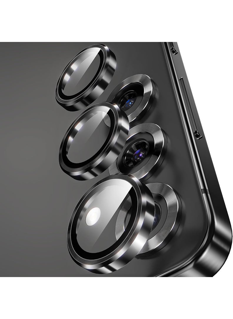 Theodor Samsung Galaxy S25 Plus 3 Pcs Camera Lens Protector With 9H Tempered HD Glass Camera Cover Anti Scratch Aluminum Alloy Camera Ring, Phantom Black - Image 1