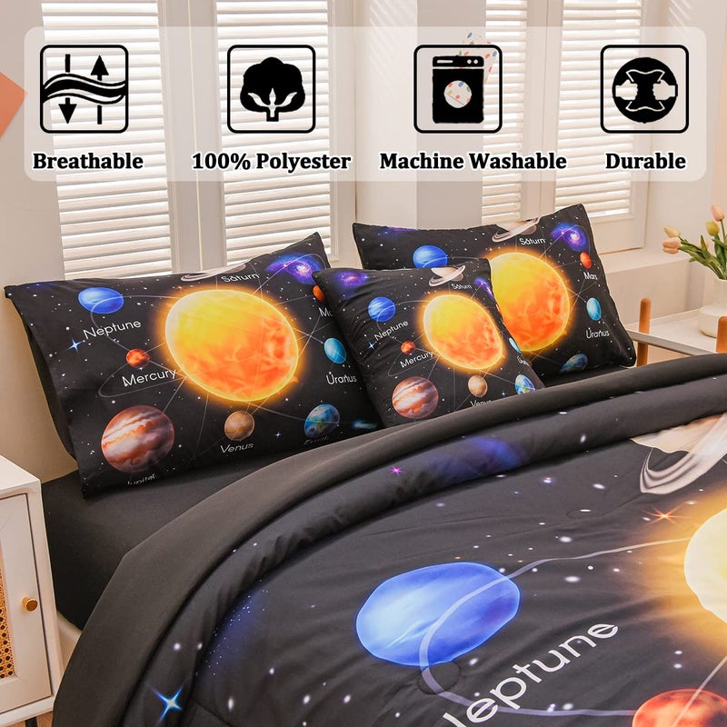 Tasselily 6 Pcs Bed in A Bag Twin Comforter Set for Boys, Solar System Universe Planet Comforter, Space Bedding Sets with Sheets for Kids - Image 5