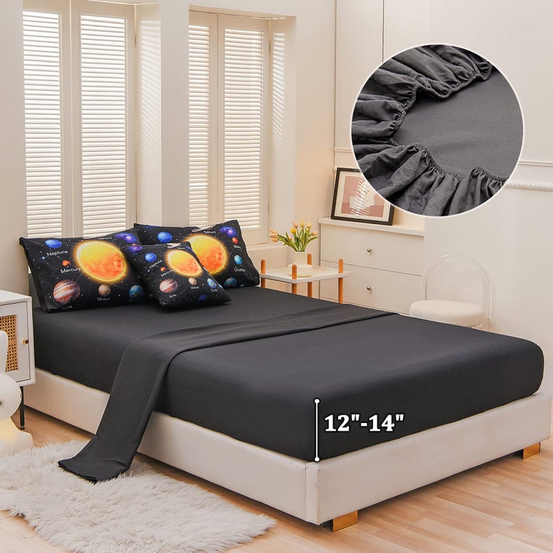 Tasselily 6 Pcs Bed in A Bag Twin Comforter Set for Boys, Solar System Universe Planet Comforter, Space Bedding Sets with Sheets for Kids - Image 4