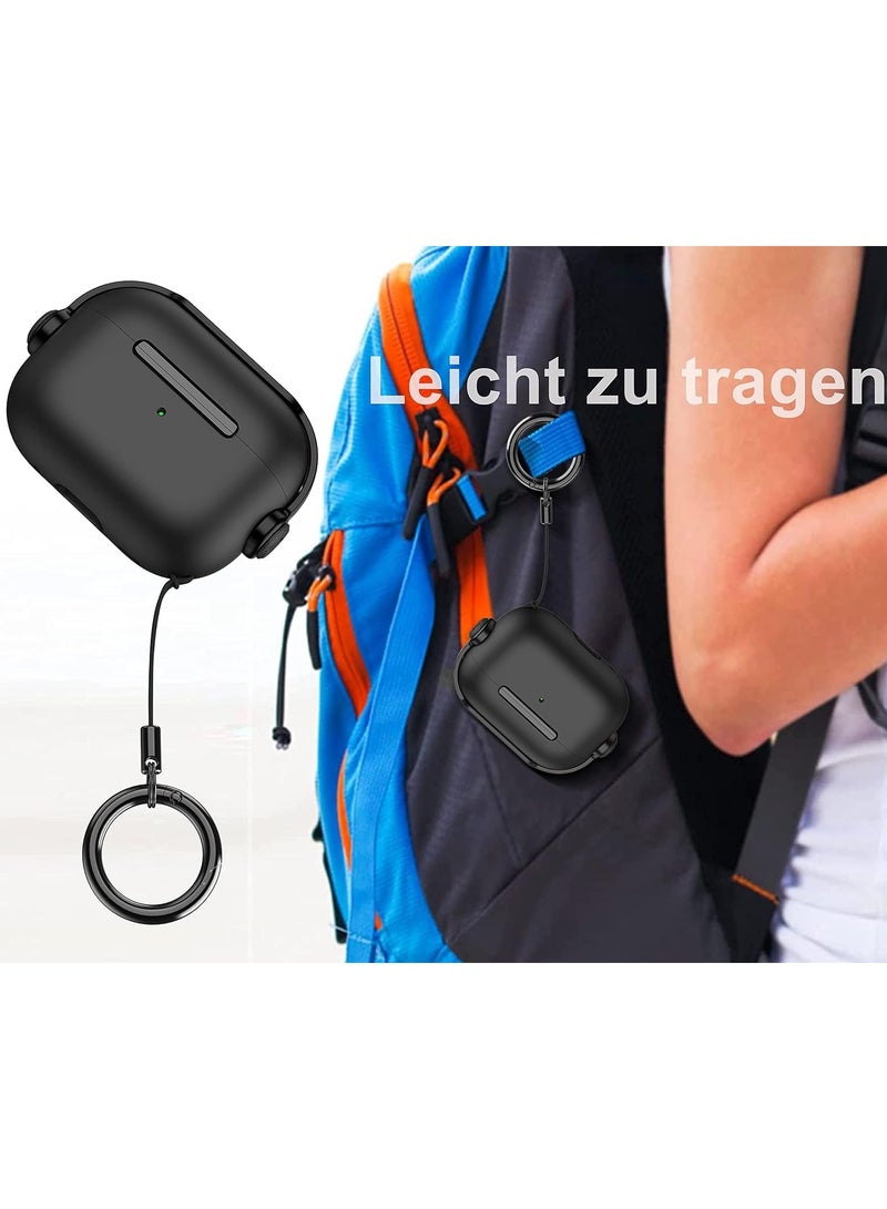 Case for Airpods Pro 2 Protective Case (With Closure Lid) (Front LED Visible) (With Wrist Strap) Skin Case Compatible with 2022 Airpods Pro 2nd Generation (Black) - Image 5