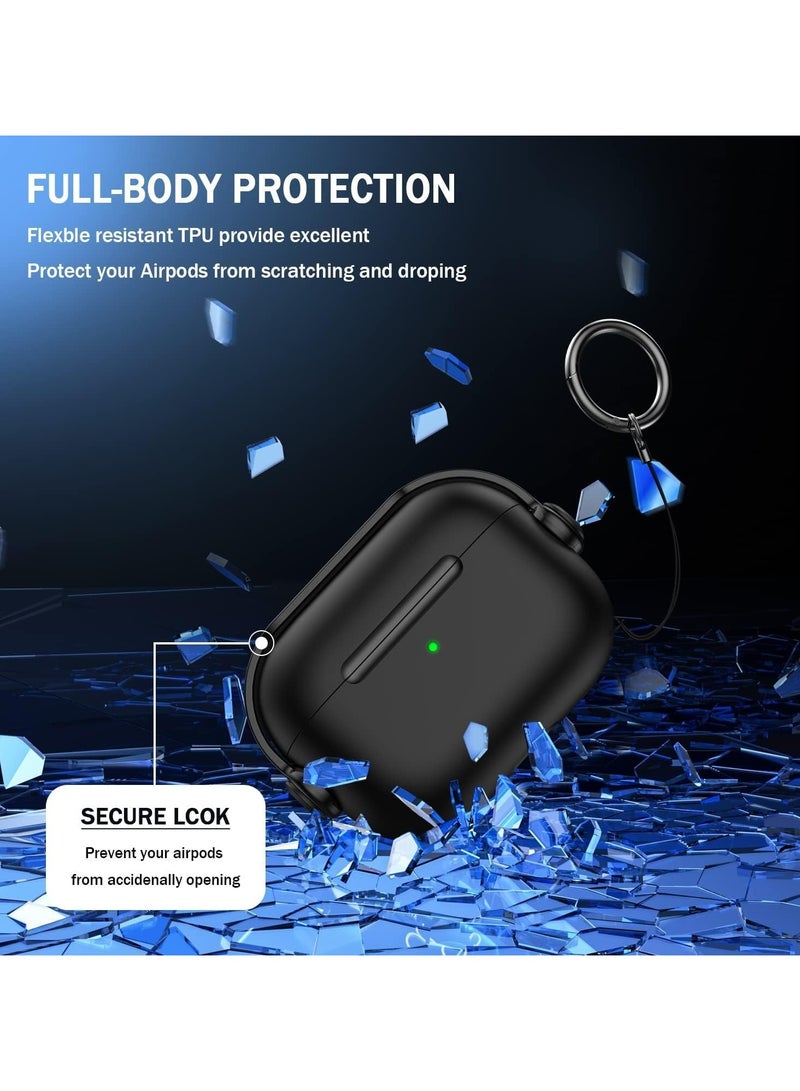 Case for Airpods Pro 2 Protective Case (With Closure Lid) (Front LED Visible) (With Wrist Strap) Skin Case Compatible with 2022 Airpods Pro 2nd Generation (Black) - Image 4