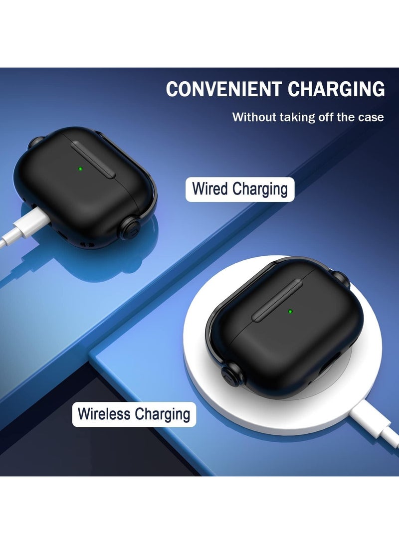 Case for Airpods Pro 2 Protective Case (With Closure Lid) (Front LED Visible) (With Wrist Strap) Skin Case Compatible with 2022 Airpods Pro 2nd Generation (Black) - Image 3