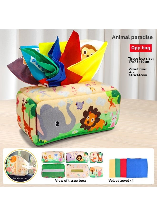 Children Pull Radish Puzzle Early Education Newborn Toys 0-1 Years Old Baby Paper Baby Bite For Six Months-Color:Tissue Box/available Car Model-velvet Standard Version (with 4 Velvet Towels)  - Image 1