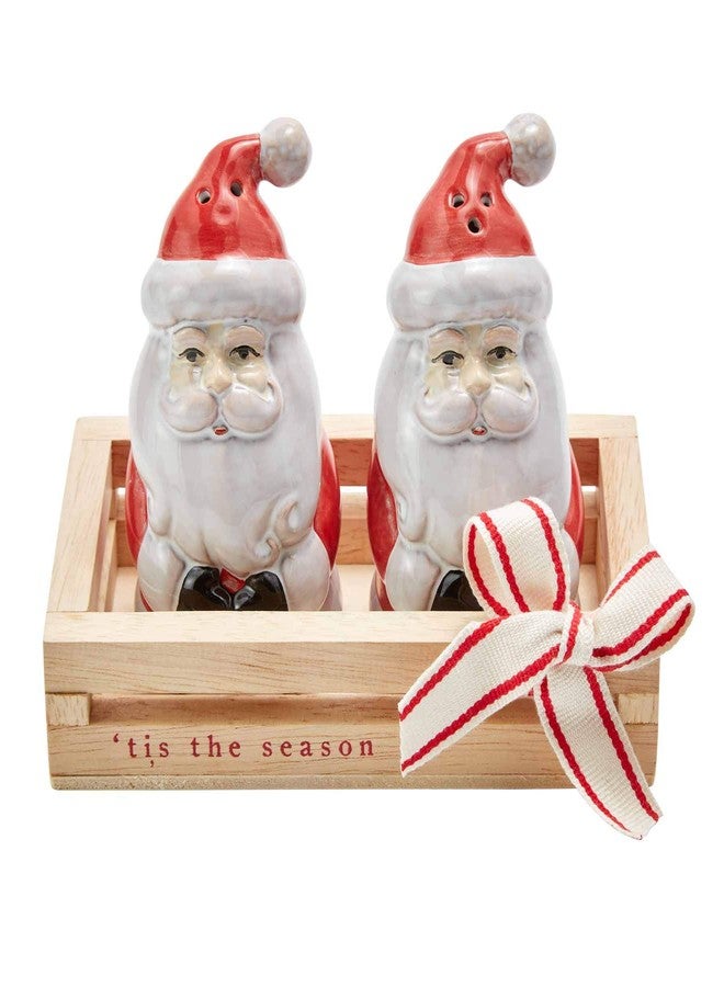 Mud Pie Santa Salt and Pepper, shaker 4" x 2 1/4" dia | crate 1" x 6", Multi - Image 1