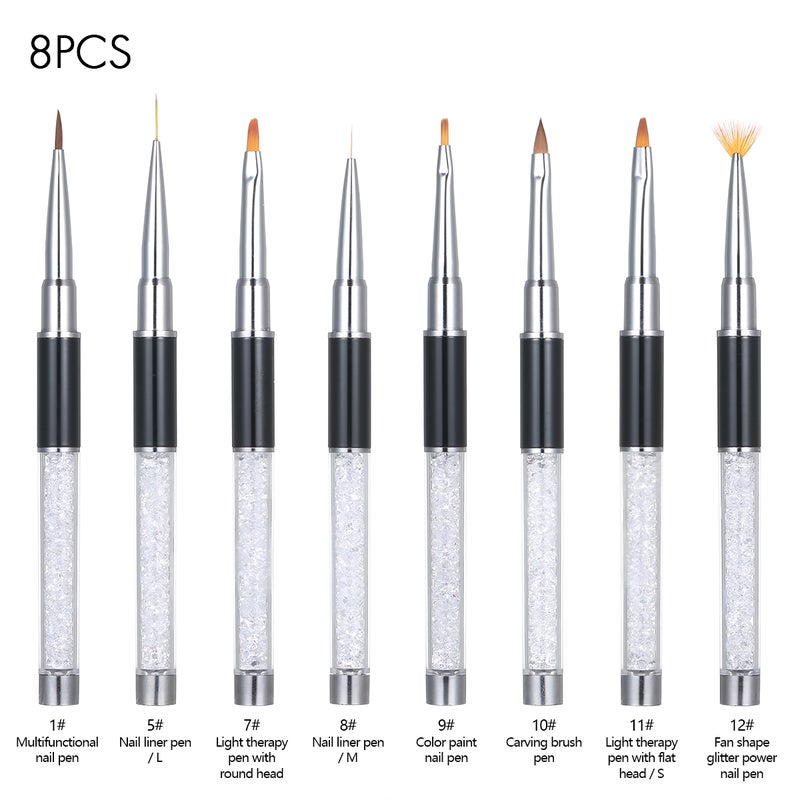 8pcs Nail Brush Kit Nail Art Design Painting Drawing Polish Brush Pen Tools Nail Art Brushes Set - Image 2