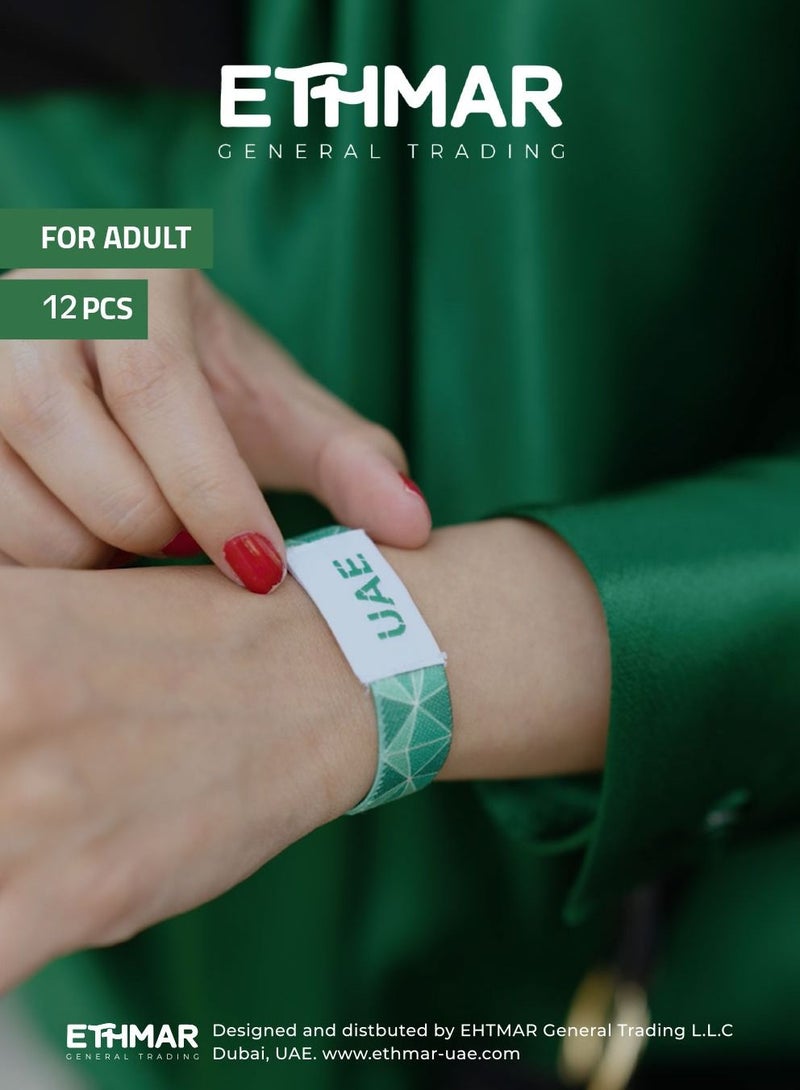 Bracelets Ethmar Bracelets 12 high-quality elastic band bracelets, Green Color Design for Teen, Embroidered in the middle on both sides with “UAE” in Arabic and English - Image 4