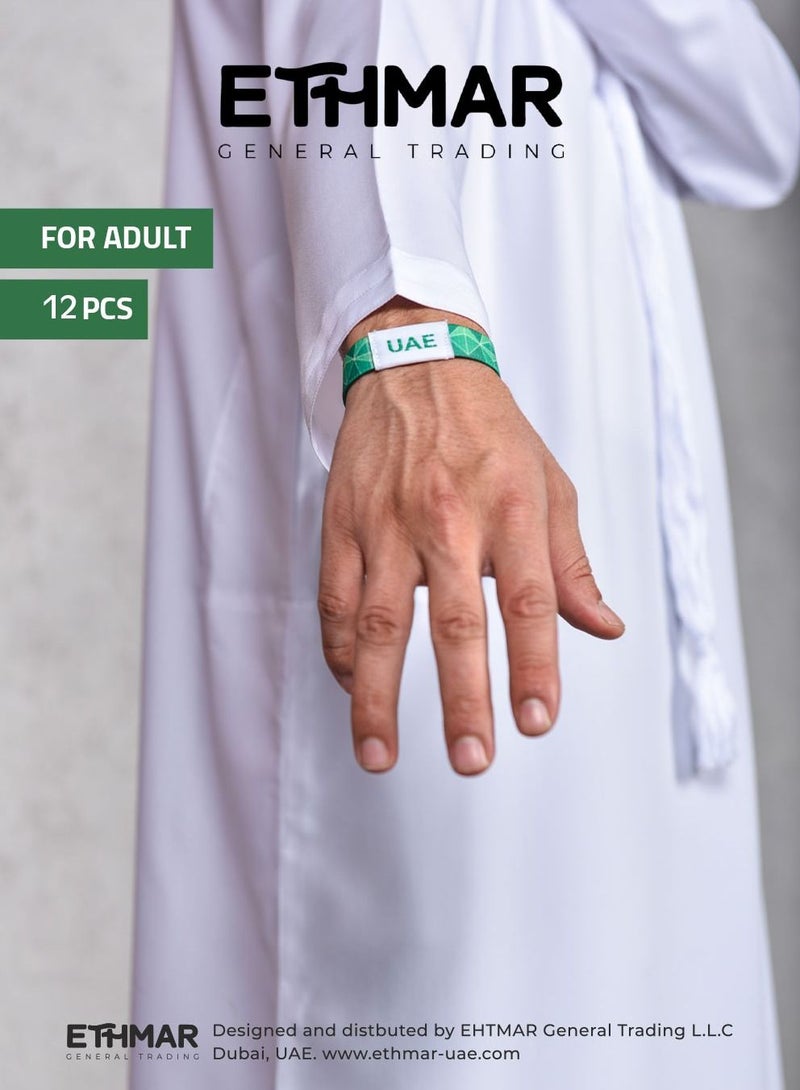 Bracelets Ethmar Bracelets 12 high-quality elastic band bracelets, Green Color Design for Teen, Embroidered in the middle on both sides with “UAE” in Arabic and English - Image 5