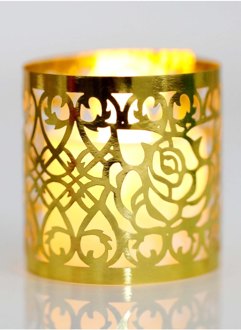 McmhyingPop 50pcs Golden Rose LED Candle Covers / Candle Shades - Paper Lampshades for Ramadan, Eid, Wedding Decor (LED Candle Not Included)  - Image 1