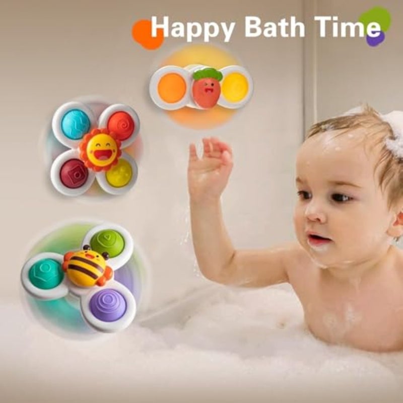 3PCS Suction Cup Spinner Toys for Toddlers 12M+, Pressable Baby Sensory Fidget Bath Toys, Stress Relief Toys with Strong Suction for High Chair, Car Window, Travel, Fine Motor Skills - Image 2