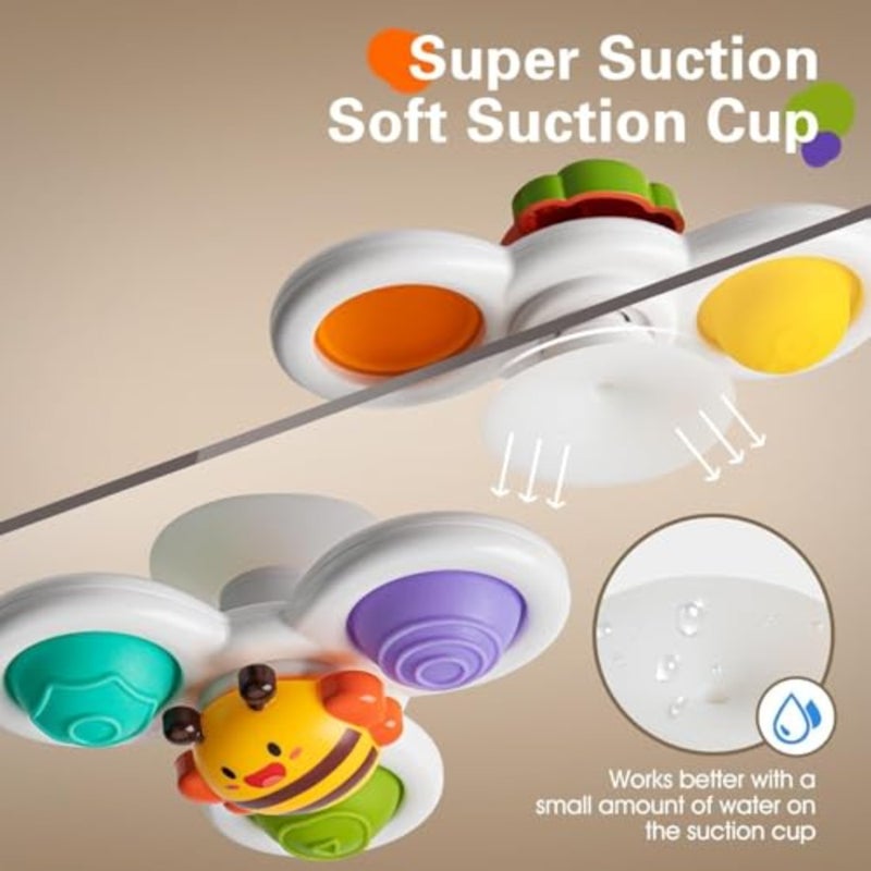 3PCS Suction Cup Spinner Toys for Toddlers 12M+, Pressable Baby Sensory Fidget Bath Toys, Stress Relief Toys with Strong Suction for High Chair, Car Window, Travel, Fine Motor Skills - Image 3