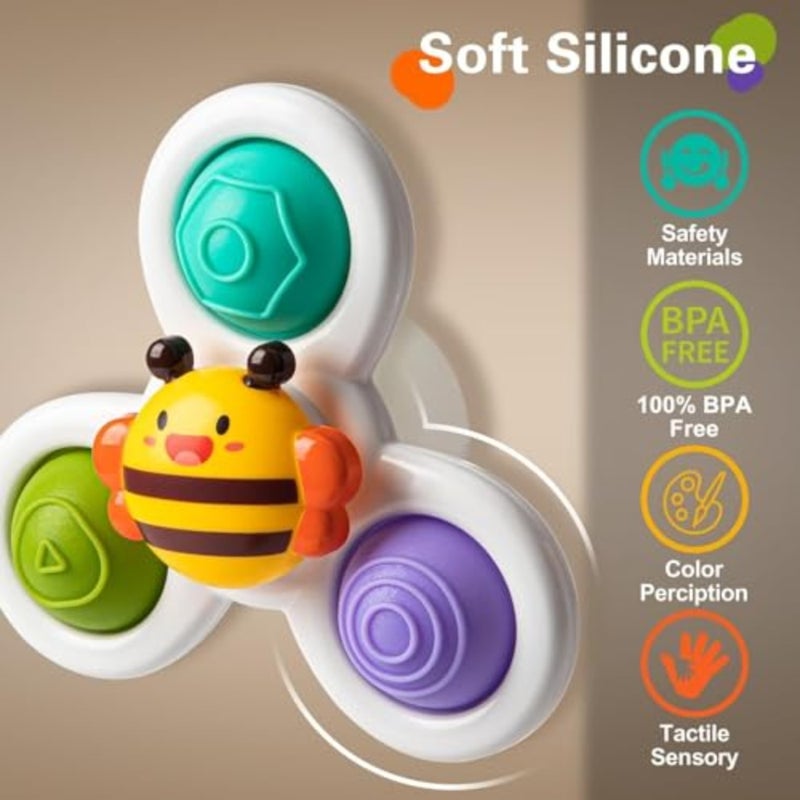 3PCS Suction Cup Spinner Toys for Toddlers 12M+, Pressable Baby Sensory Fidget Bath Toys, Stress Relief Toys with Strong Suction for High Chair, Car Window, Travel, Fine Motor Skills - Image 5