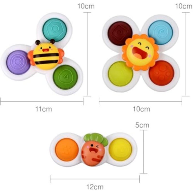 3PCS Suction Cup Spinner Toys for Toddlers 12M+, Pressable Baby Sensory Fidget Bath Toys, Stress Relief Toys with Strong Suction for High Chair, Car Window, Travel, Fine Motor Skills - Image 4