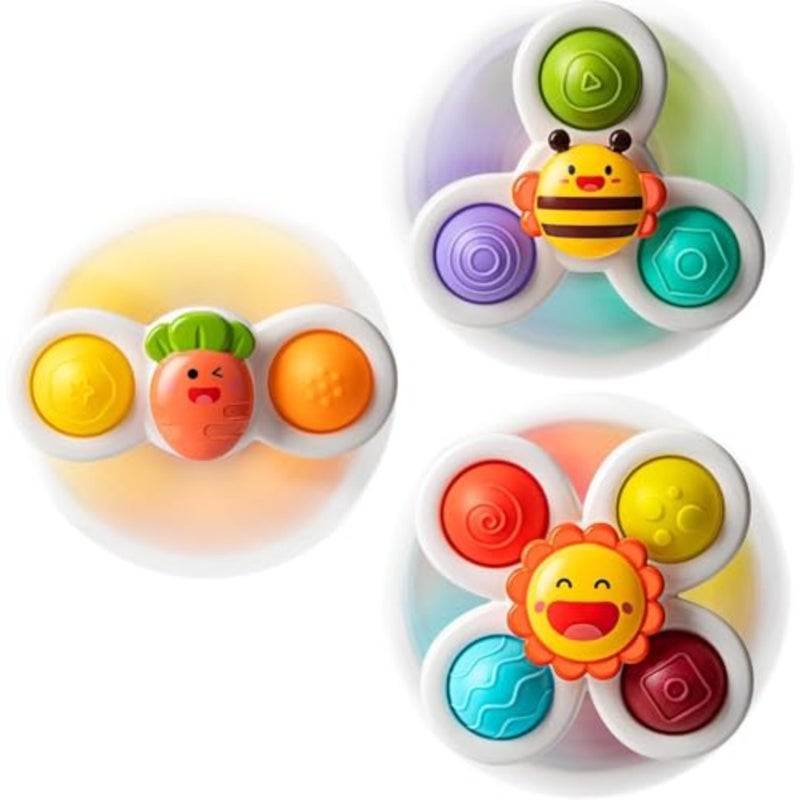 3PCS Suction Cup Spinner Toys for Toddlers 12M+, Pressable Baby Sensory Fidget Bath Toys, Stress Relief Toys with Strong Suction for High Chair, Car Window, Travel, Fine Motor Skills - Image 1