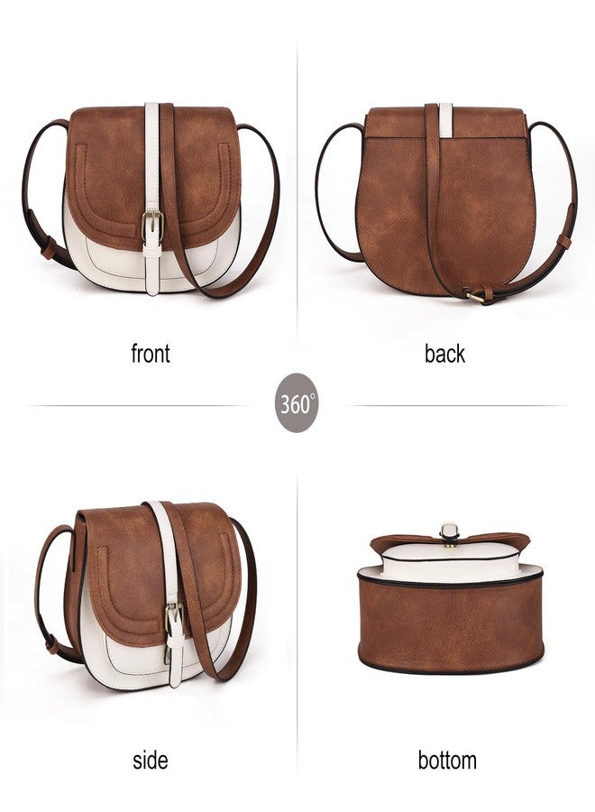 AFKOMST Crossbody Bags for Women,Small Saddle Purse and Boho Cross Body Handbags,Vegan Leather, Brown Bei - Image 3