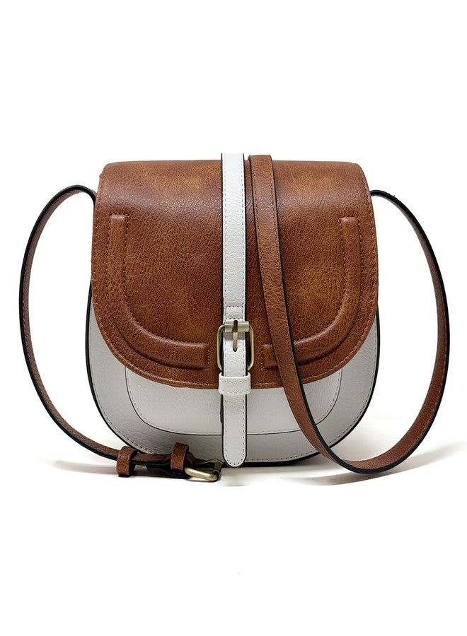 AFKOMST Crossbody Bags for Women,Small Saddle Purse and Boho Cross Body Handbags,Vegan Leather, Brown Bei - Image 1