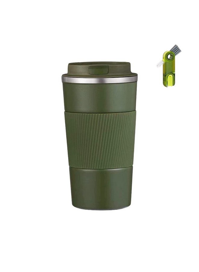 Wosta Travel Mug, Insulated Coffee Cup with Leakproof Lid,Vacuum Insulation Stainless Steel Reusable for Hot Cold Coffee, Non-Slip Protective Cover, (Army Green, 510 Ml & Cleaning Brush) - Image 1