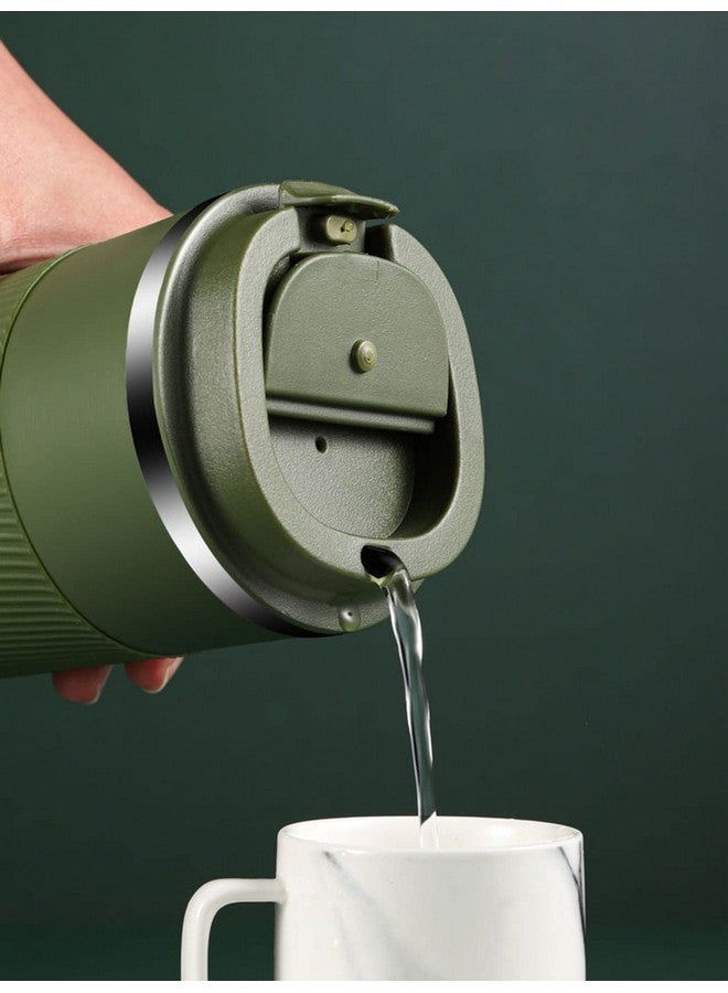 Wosta Travel Mug, Insulated Coffee Cup with Leakproof Lid,Vacuum Insulation Stainless Steel Reusable for Hot Cold Coffee, Non-Slip Protective Cover, (Army Green, 510 Ml & Cleaning Brush) - Image 3