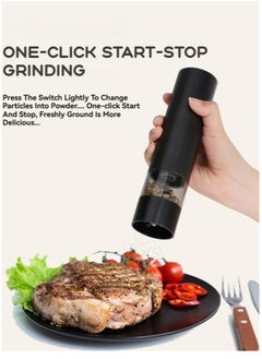 MileMelo Automatic Salt and Pepper Grinder Set, Electric Peppercorn Grinders, Battery Operated Mill, 2 Pack, Stainless Steel & Ceramic With Lights, Refillable, Electrical, One Handed, Adjustable Coarse Level  - Image 3