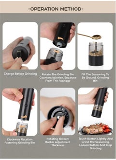 MileMelo Automatic Salt and Pepper Grinder Set, Electric Peppercorn Grinders, Battery Operated Mill, 2 Pack, Stainless Steel & Ceramic With Lights, Refillable, Electrical, One Handed, Adjustable Coarse Level  - Image 5