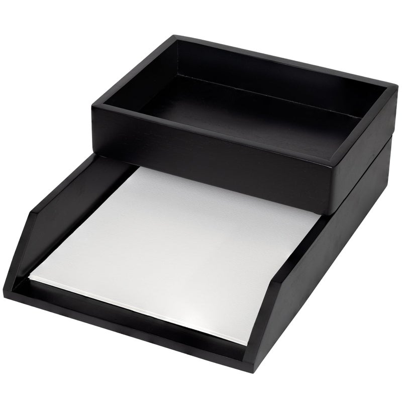 Demigo Desk Organizer Letter Tray Set of 2, Acacia Wood Tabletop Desktop for Storage Paper Letter Folders Notebooks Copy Print, Workspace Holder, Keep Stationery Saver (Black) - Image 1