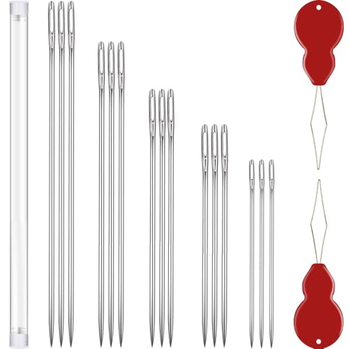 JollMono Long Sewing Needles, 15 Pcs & 5 Sizes Stitching Needles, Hand Sewing Needles for Stitching and Crafting Projects, Carpet, Cushion, Curtain, Quilting Needles Large Eye with 2 Needle Threaders - Image 2