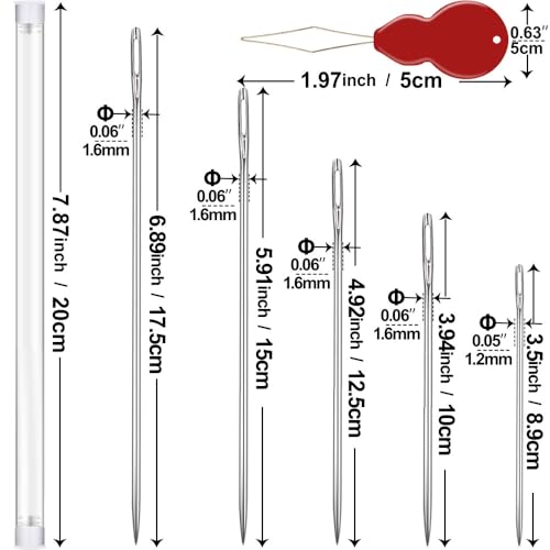 JollMono Long Sewing Needles, 15 Pcs & 5 Sizes Stitching Needles, Hand Sewing Needles for Stitching and Crafting Projects, Carpet, Cushion, Curtain, Quilting Needles Large Eye with 2 Needle Threaders - Image 3
