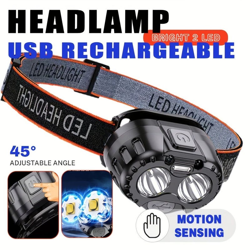 Outdoor Motion Sensor Head Lamp USB Rechargeable Adjustable Light For Camping - Image 2