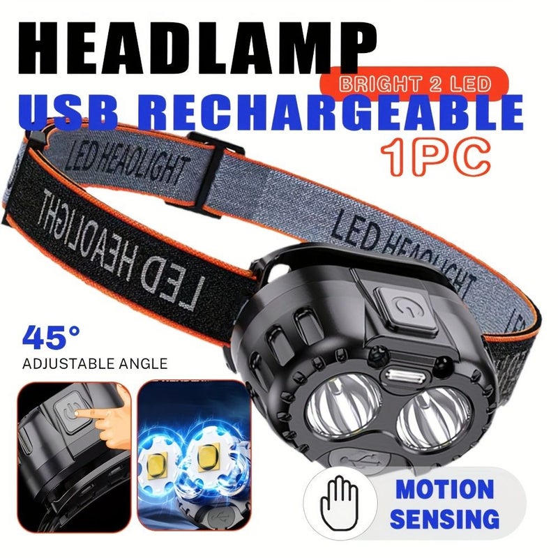 Outdoor Motion Sensor Head Lamp USB Rechargeable Adjustable Light For Camping - Image 1