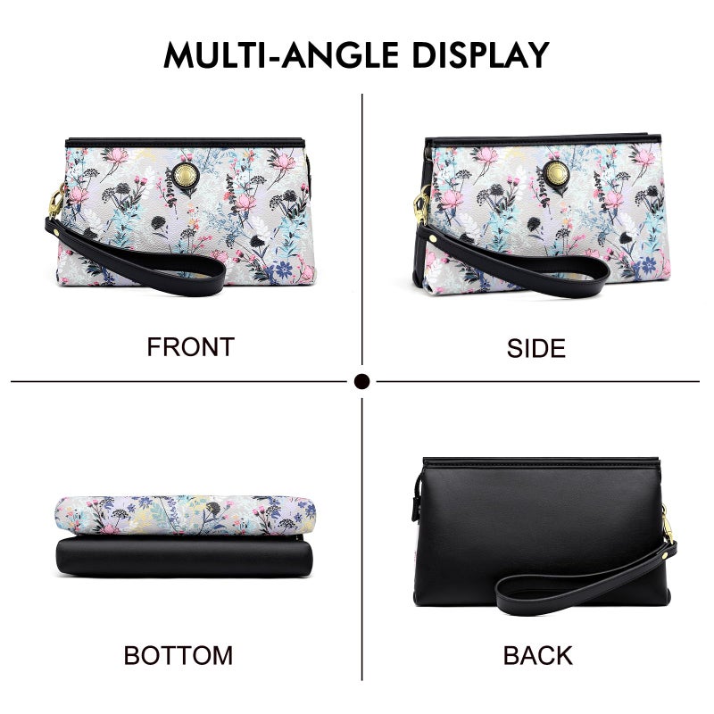 Peacocktion Floral Wristlet Clutch Purses for Women, Leather RFID Wristlet Wallets for Women with Zipper, Travel Purse - Image 2