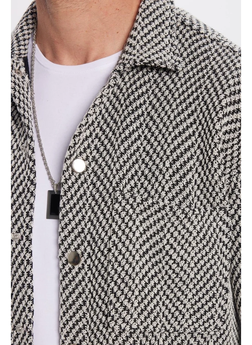 تودورس Men's Relax Fit Casual Cut Knitted Double Pocket Snap Button Dobby Shirt