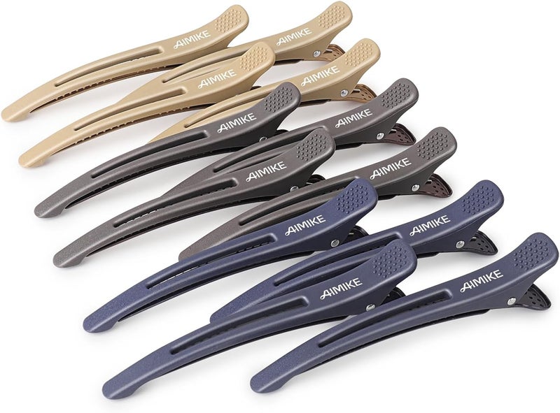 AIMIKE 12pcs No Crease Duck Billed Hair Clips with Silicone Band for Hair Styling, Rollers, Salon Sectioning & Cutting, Neutral - Image 1