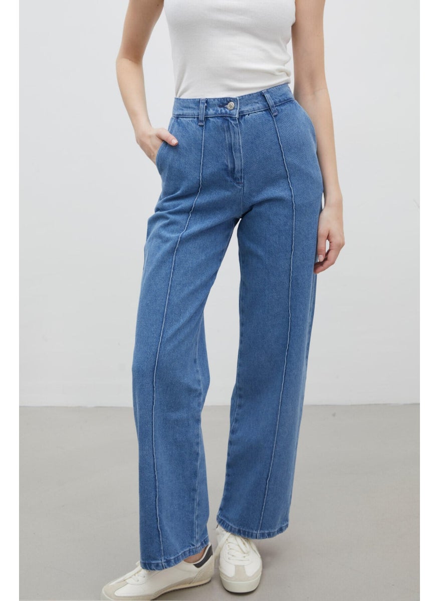Manuka Stitching Detailed Straight Denim Trousers Blue  - Image 4