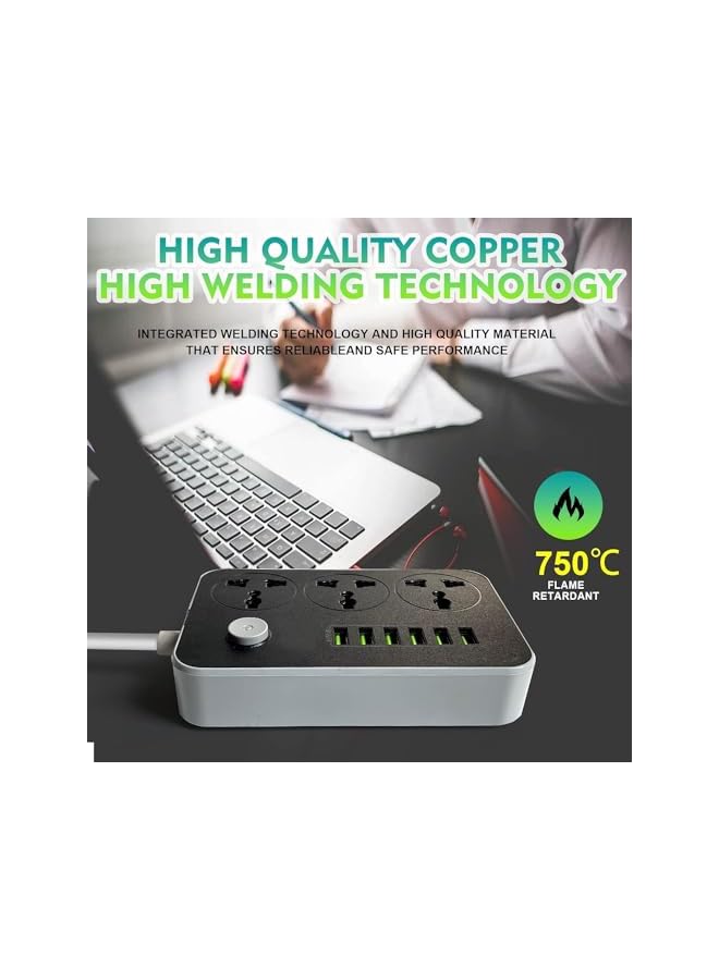 PROMASS Power Strips Extension Cord 3 Outlets, Power Socket with 6 USB Ports Universal Charging Socket with 2M Bold Extension Cord - Image 4