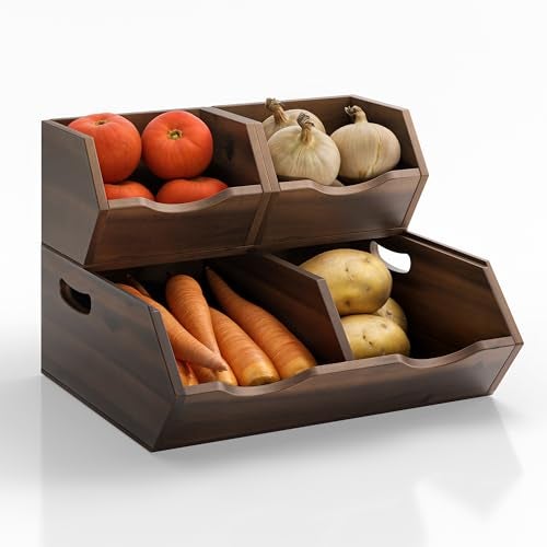 HOLANA Acacia Potato and Onion Storage Bin Stackable Wooden Storage Bins Pantry Baskets Organization and Storage Onion and Potato Storage Bins for Kitchen Storage Organization - Image 1