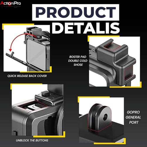 Action Pro حافظة فلوغينغ مصنوعة في الهند متوافقة مع GoPro Hero-12/11/10/9 | إطار حماية بلاستيكي مع قاعدة مزدوجة للبرودة | قاعدة مشبك ومسمار إبهام (ضمان 6 أشهر) - Image 5
