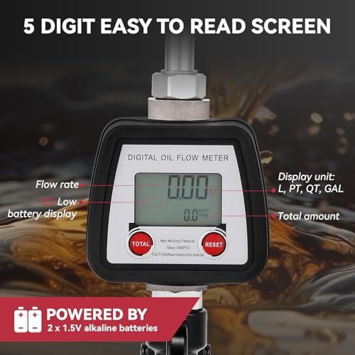 Poafamx Digital Oil Control Valve Meter Nozzle 8GPM/30LPM Heavy Duty Air Operated Oil Transfer Pump Nozzle 7-1000 Psi 0.5-70bar Oil Fluid Dispenser 1/2" inch NPT Inlet with Non Leakage Spout - Image 3