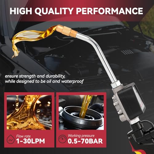 Poafamx Digital Oil Control Valve Meter Nozzle 8GPM/30LPM Heavy Duty Air Operated Oil Transfer Pump Nozzle 7-1000 Psi 0.5-70bar Oil Fluid Dispenser 1/2" inch NPT Inlet with Non Leakage Spout - Image 2