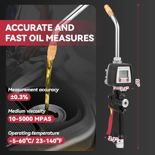 Poafamx Digital Oil Control Valve Meter Nozzle 8GPM/30LPM Heavy Duty Air Operated Oil Transfer Pump Nozzle 7-1000 Psi 0.5-70bar Oil Fluid Dispenser 1/2" inch NPT Inlet with Non Leakage Spout - Image 5