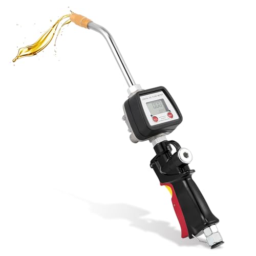 Poafamx Digital Oil Control Valve Meter Nozzle 8GPM/30LPM Heavy Duty Air Operated Oil Transfer Pump Nozzle 7-1000 Psi 0.5-70bar Oil Fluid Dispenser 1/2" inch NPT Inlet with Non Leakage Spout - Image 1