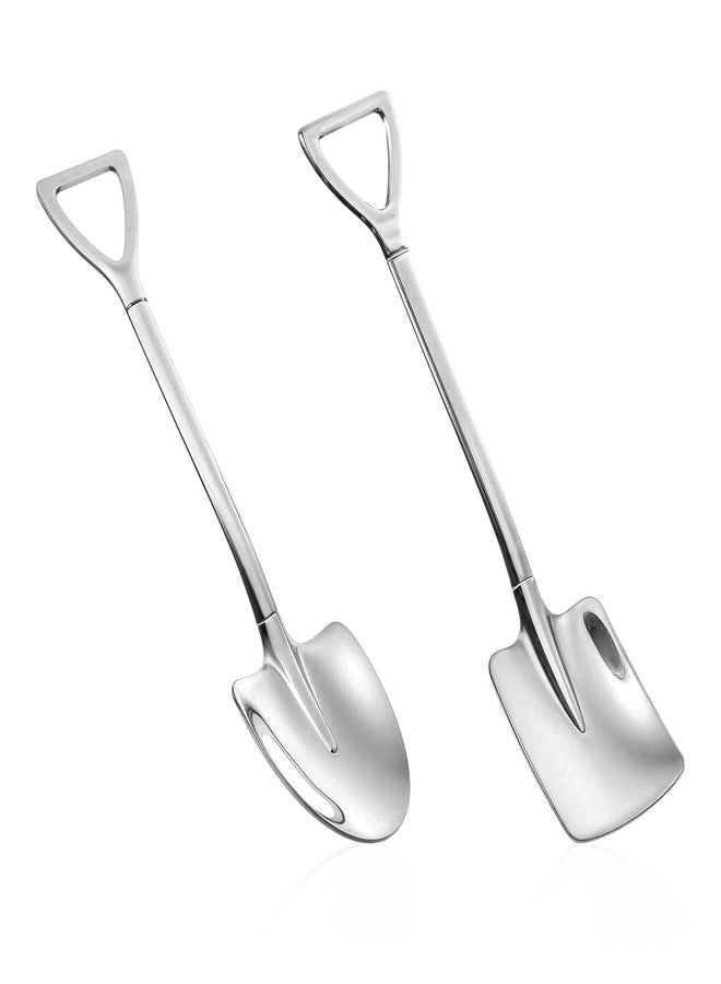 Shimmeroo 2PCS Mini Silver Shovel Spoons, Stainless Steel Shovel Spoons Square Head Pointed Reusable Spoon Set for Coffee Dessert Ice Cream Tea Appetizers New Home Couples Gift - Image 1